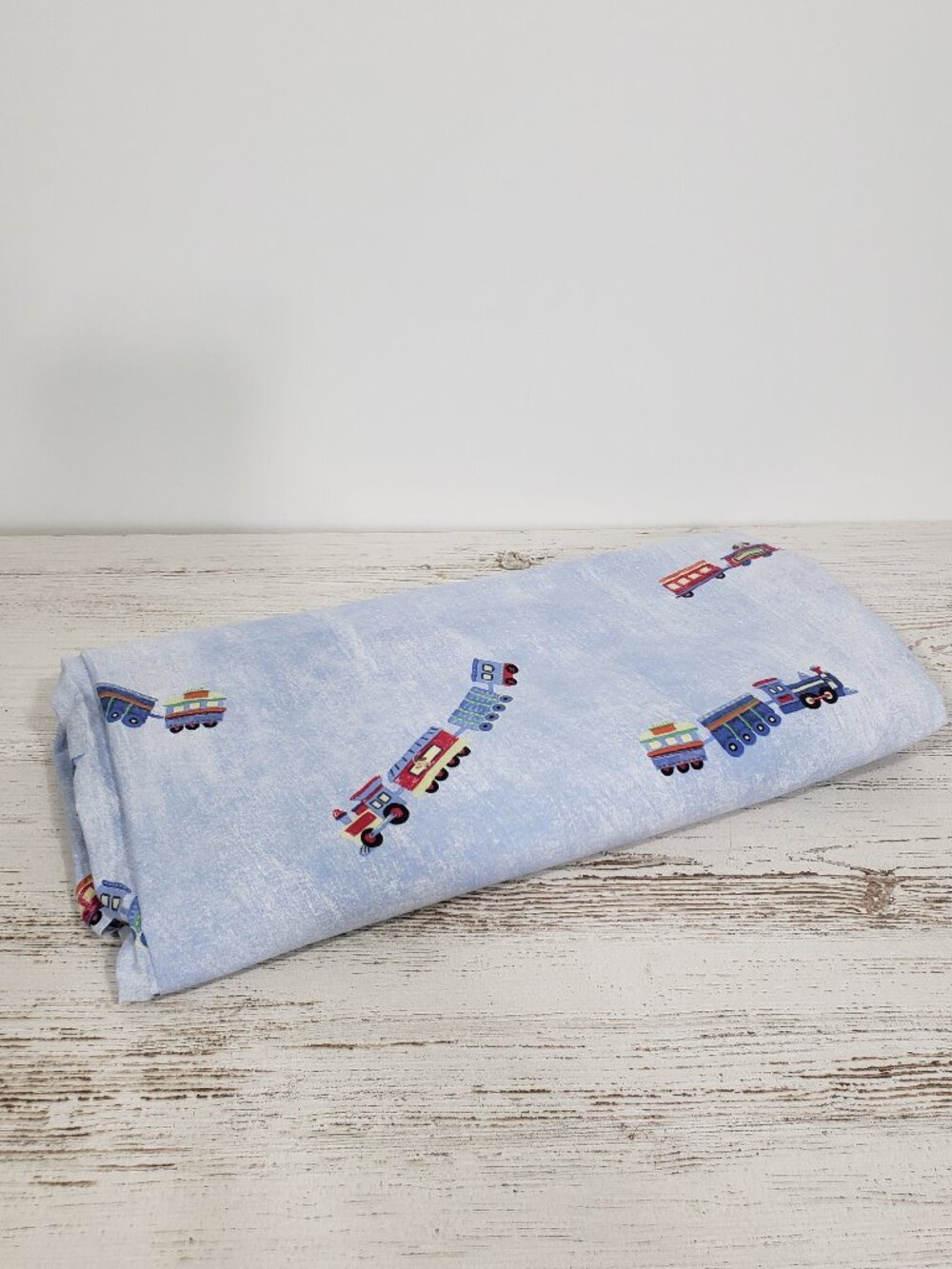 Pottery Barn Twin Flat Sheet Blue with Trains